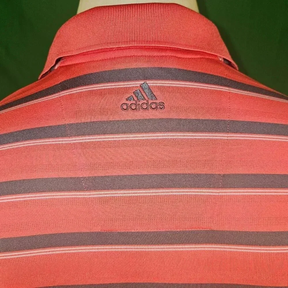Adidas‎ Climalite Mens Red Gray Striped Polo Golf Shirt Large